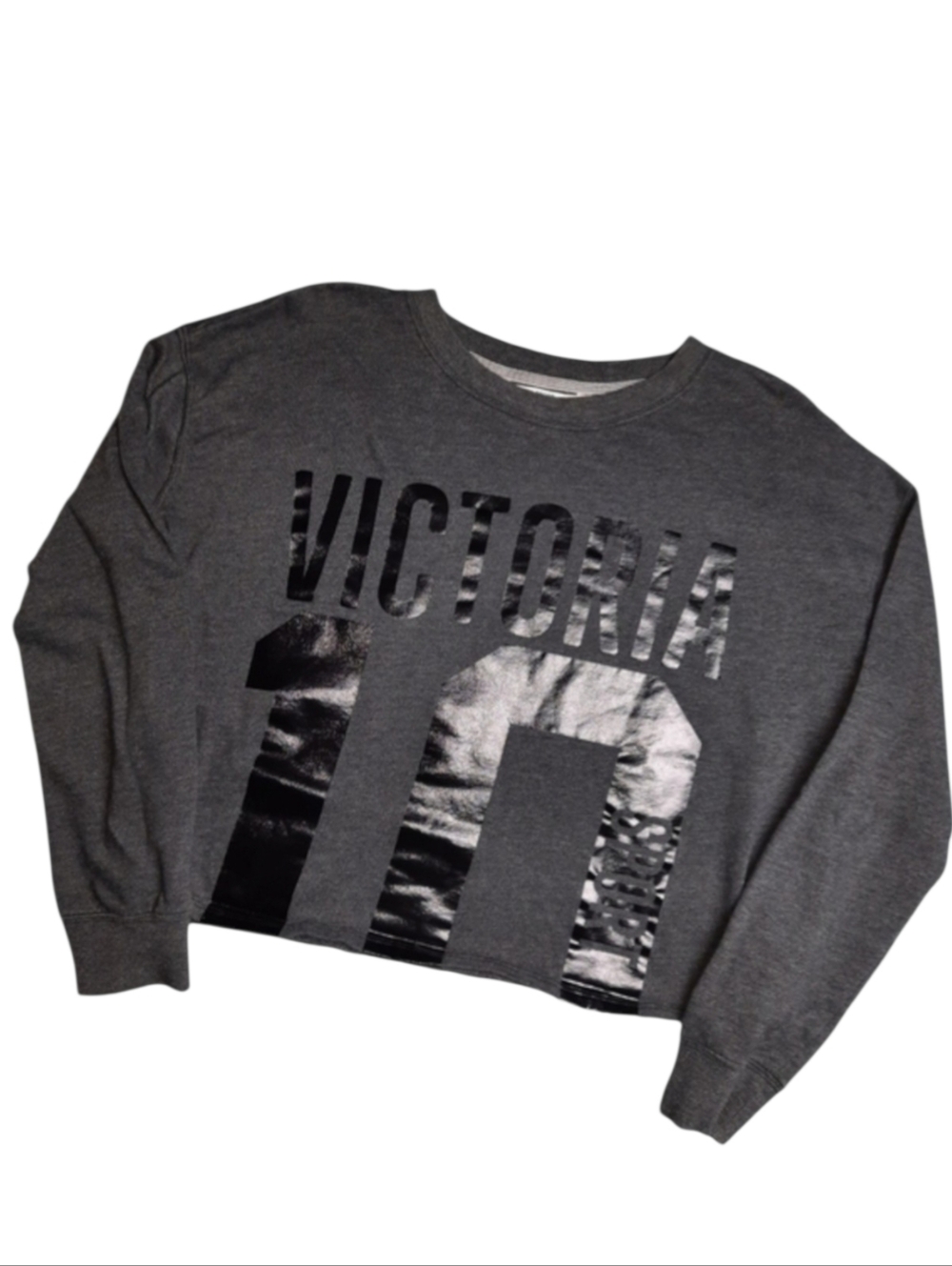 Victoria's Secret Sport Charcoal Activewear Crop Graphic Sweatshirt SZ L